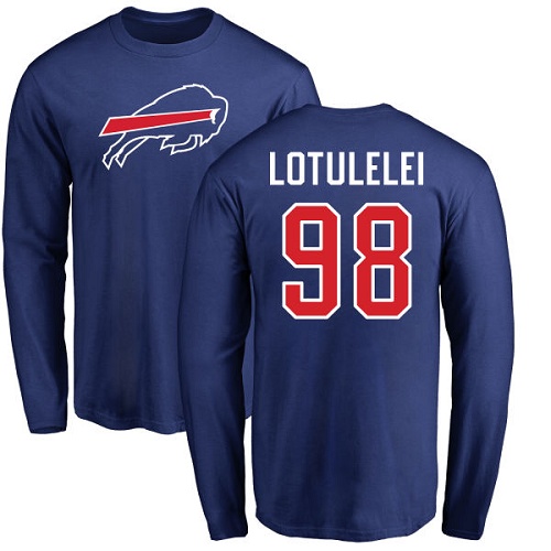 Men NFL Buffalo Bills #98 Star Lotulelei Royal Blue Name and Number Logo Long Sleeve T Shirt->buffalo bills->NFL Jersey